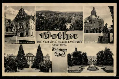 AK Gotha, Rathaus, Schloss, Kriegerdenkmal, Museum, Totalansicht