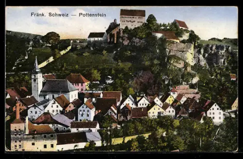 AK Pottenstein /Fränk. Schweiz, Burg, Kirche und Ortsansicht
