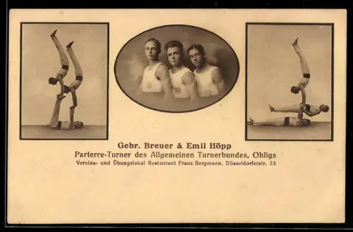 AK Ohligs, Turner Gebrüder Breuer & Emil Höpp bei eindrucksvollen Figuren, Allgemeiner Turnerbund