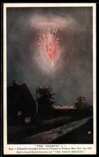 AK Super-Zeppelin brought down in Flames at Potters Bar 1916