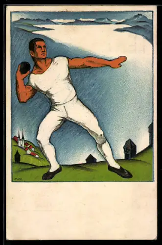 Künstler-AK Luzern, 59. Eidg. Turnfest 1928, Kugelstosser