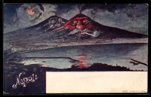 Künstler-AK Napoli, Berggesichter mit Pfeife, Berg mit Gesicht / Berggesichter