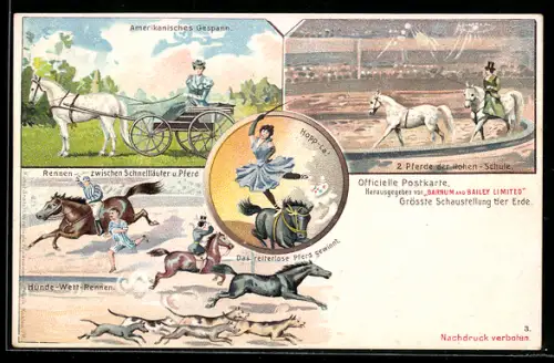 Lithographie Zirkus Barnum and Bailey Limited, Rennen zwischen Schnellläufer und Pferd
