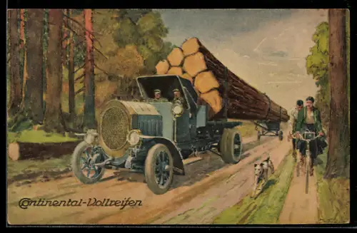 Künstler-AK Reklame für Lastkraftwagen-Reifen von Continental