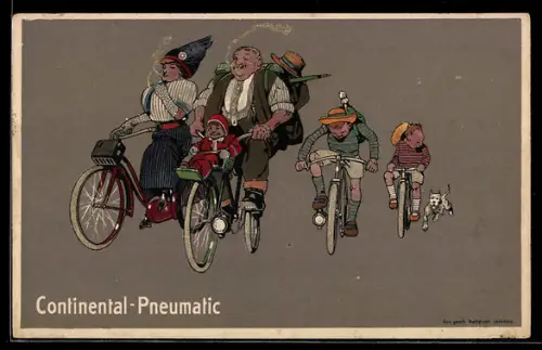 AK Reklame für Continental-Banden, Familie auf ihren Fahrrädern bei einem Ausflug