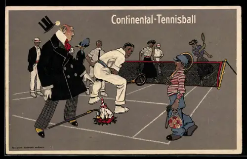 AK Reklame für Continental-Tennisball, Tennis-Doppel, Balljunge