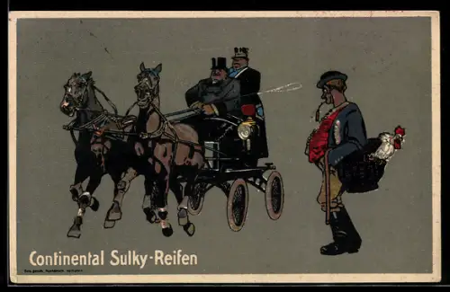 AK Reklame für Continental Sulky-Reifen, Pferdegespann mit noblen Herren