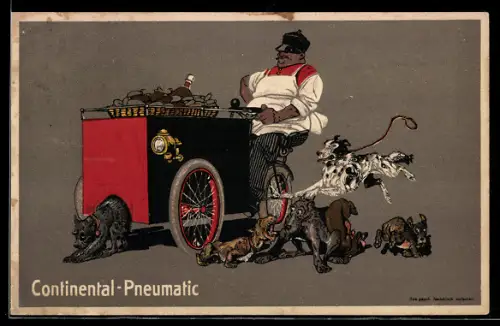 AK Reklame für Continental Reifen, Fleischer mit Transport-Fahrrad