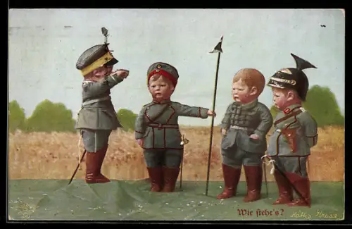 AK Käthe Kruse-Puppen, Puppengeneral erkundigt sich wie es steht