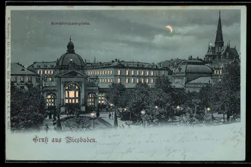 AK Wiesbaden, Kochbrunnenplatz, Halt gegen das Licht