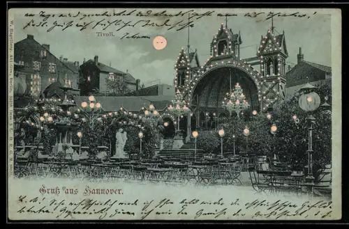 AK Hannover, Gasthof Tivoli, Illumination, Halt gegen das Licht