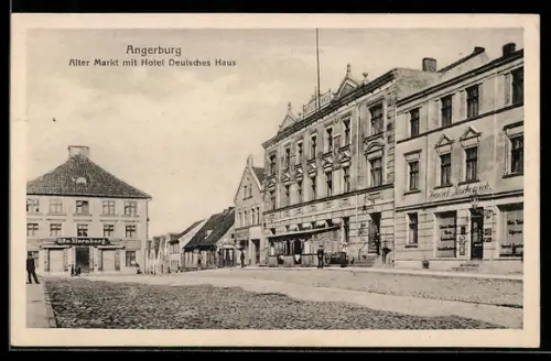 AK Angerburg, Alter Markt mit Hotel Deutsches Haus
