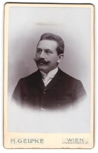 Fotografie H. Gelpke, Wien, Taborstrasse 21, Portrait eines eleganten Herrn