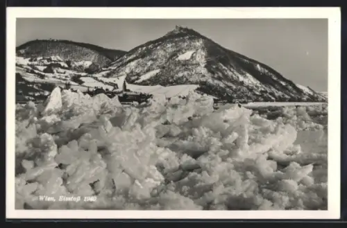 AK Wien, Eisstoss auf der Donau gegen Kahlenberg 1940