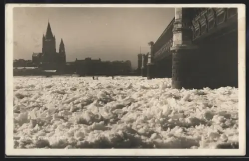 AK Wien, Eisstoss an der Brücke 1929