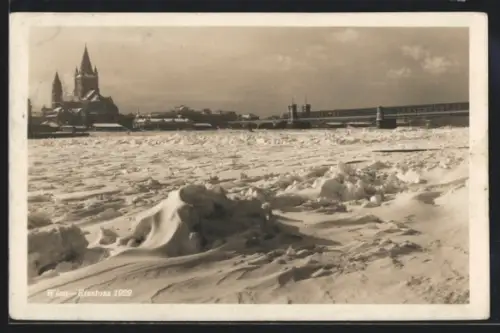 AK Wien, Eisstoss 1929, Teilansicht mit Brücke