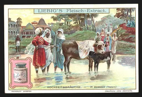6 Sammelbilder Liebig, Serie Nr. 994: Hochzeitsbräuche, Insel Marken in Holland, Persien und in Marokko