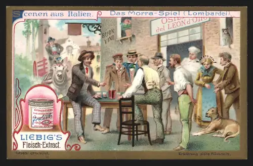 6 Sammelbilder Liebig, Serie Nr. 911: Szenen aus Italien, Johannisnacht in Rom, Erntefest in Capitanata, Weinlesefest