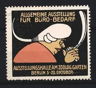Reklamemarke Berlin, Allgemeine Ausstellung für Büro-Bedarf, Mann mit Lupe