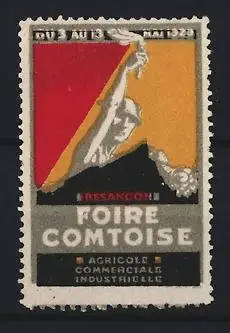 Reklamemarke Besancon, Foire Comtoise 1929, Figur mit Fahne