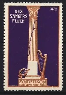 Reklamemarke Syndetikon, Klebstoff, Säule und Harfe