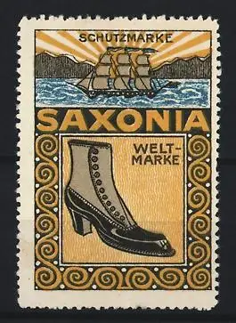 Reklamemarke Saxonia, Schuhe, Schiff und Stiefel