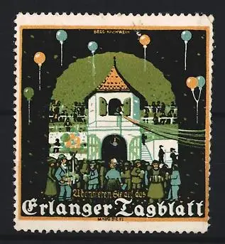 Reklamemarke Erlangen, Erlanger Tagblatt, Fest mit Turm und Luftballons