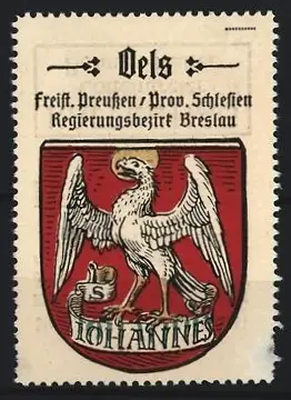 Reklamemarke Qels, Freist. Preussen Prov. Schlesien, Adler mit Buch
