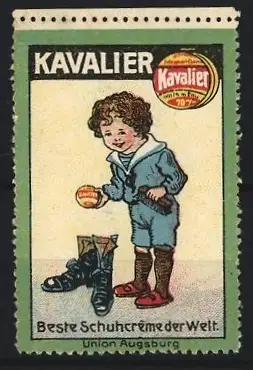 Reklamemarke Augsburg, Union Augsburg, Kavalier Schuhcreme, Junge mit Schuhen
