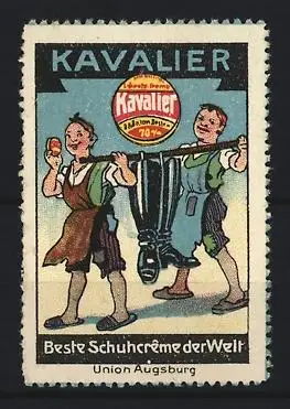 Reklamemarke Augsburg, Union Augsburg, Kavalier Schuhcreme, Mann und Frau mit Stiefeln