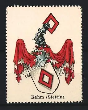 Reklamemarke Stettin, Rahm, Wappen mit Helm und Flügeln