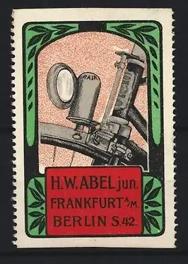 Reklamemarke Frankfurt, H.W. Abel jun., Beleuchtungskörper, Fahrradlampe