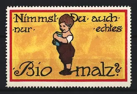 Reklamemarke Biomalz, Kräftigungspräparat, Kind mit Dose
