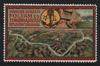 Reklamemarke Ungarn, Magyar Királyi Folyam, Anker mit Initialen