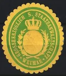 Reklamemarke Weimar, Grossherzoglich S. Staatsanwaltschaft, Krone und Lorbeerkranz