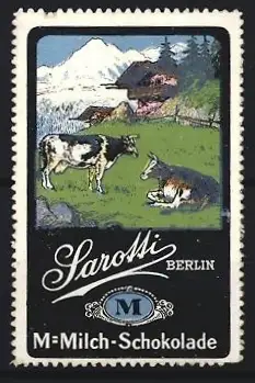 Reklamemarke Berlin, Sarotti M-Milch-Schokolade, Kühe auf Almwiese