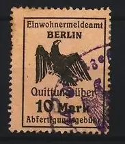 Quittungsmarke Berlin, Einwohnermeldeamt Quittung über 10 Mark Abfertigungsgebühr, Adler
