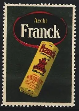 Reklamemarke Aecht Franck, Kaffeezusatz, Packung mit Kaffeemühle