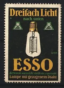 Reklamemarke ESSO Dreifach Licht nach unten, Glühbirne mit gezogenem Draht