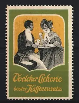 Reklamemarke Voelcker Cichorie, Kaffeezusatz, Paar beim Kaffeetrinken