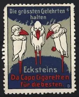 Reklamemarke Ecksteins Da Capo Cigaretten, Gelehrte Vögel