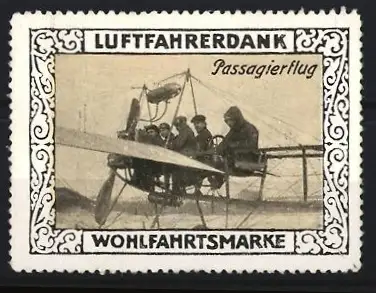 Reklamemarke Luftfahrerdank, Passagierflug, Doppeldeckerflugzeug