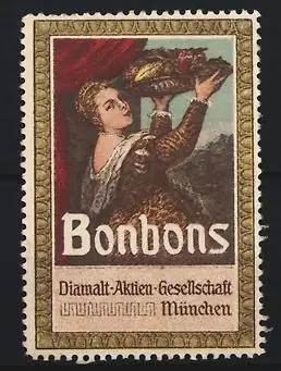 Reklamemarke München, Diamalt A. G., Bonbons, Frau mit Früchtekorb