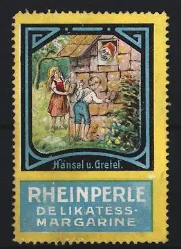 Reklamemarke Rheinperle, Delikatessmargarine, Hänsel und Gretel, Lebkuchenhaus
