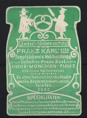 Reklamemarke München, Franz Karl Dampfbäckerei, Brezel-Symbol