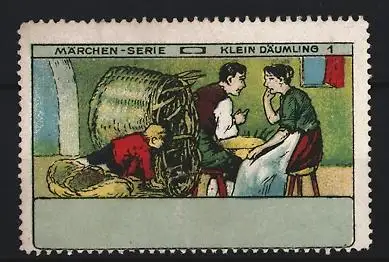 Reklamemarke Märchen-Serie, Klein Däumling 1, Szene mit Eltern und Kind