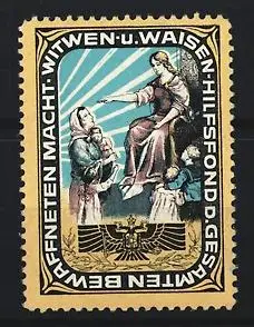 Reklamemarke Witwen- u. Waisenhilfsfond, Adler und Mutter mit Kindern