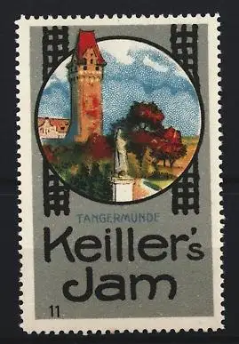 Reklamemarke Tangermünde, Keiller`s Jam, Turm und Landschaft