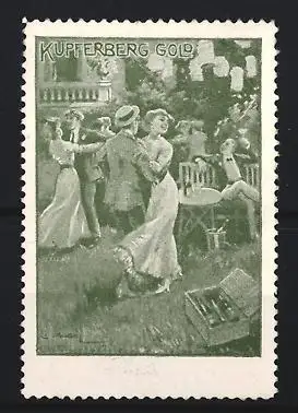 Reklamemarke Kupferberg Gold, Tanzendes Paar im Freien