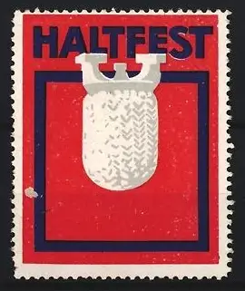 Reklamemarke Haltfest, Glühkörper auf rotem Hintergrund